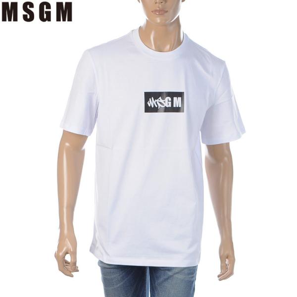 エムエスジーエム MSGM Tシャツ メンズ 半袖 クルーネック ボックスロゴ プリント コットン ...
