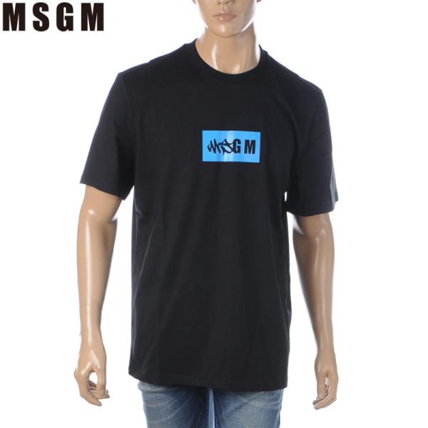 エムエスジーエム MSGM Tシャツ メンズ 半袖 クルーネック ボックスロゴ プリント コットン ...