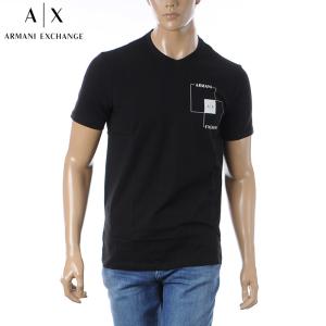 アルマーニエクスチェンジ A|X ARMANI EXCHANGE Tシャツ メンズ ブランド 半袖 Vネック 3DZTHP ZJE6Z ブラック 2024春夏新作｜BRAVAS