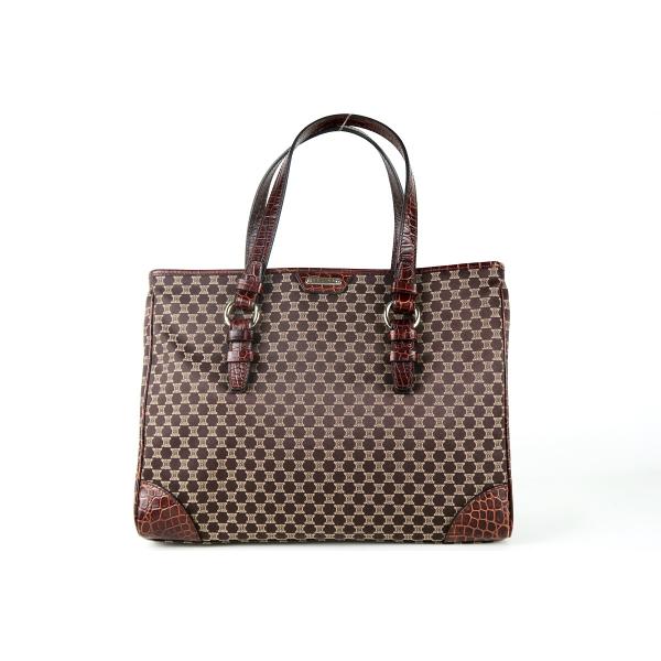 【新品同様・未使用】CELINE セリーヌ マカダム ハンド トートバッグ ブラウン系 ブランド鞄【...