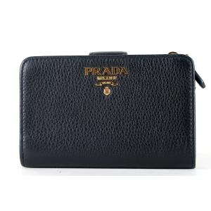 【超美品】PRADA プラダ 二つ折り財布 レザー ブラック ブランドウォレット 小物【JJ10】｜brave-murayama