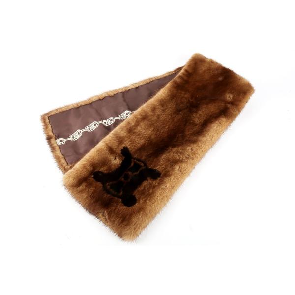 【美品】CELINE セリーヌ ミンクファー マフラー 服飾雑貨 小物 約100×19 ブラウン系【...