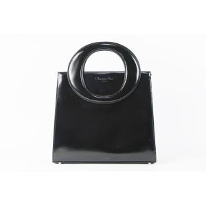 【美品】Christian Dior クリスチャンディオール ブラック系 光沢レザー ハンドバッグ【NE61】｜brave-murayama