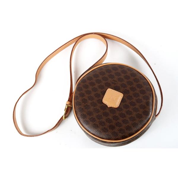【超美品】CELINE セリーヌ マカダム 丸型 ショルダーバッグ ブラウン系【OA58】