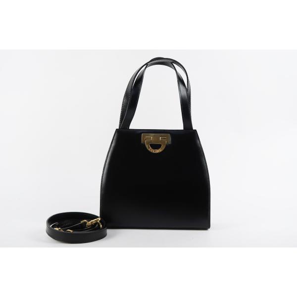 【美品】CELINE セリーヌ ハンドバッグ ブラック レザー ゴールド金具【QA3】