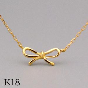 K18 リボン ペンダント ネックレス ゴールド ダイヤモンド モチーフ
