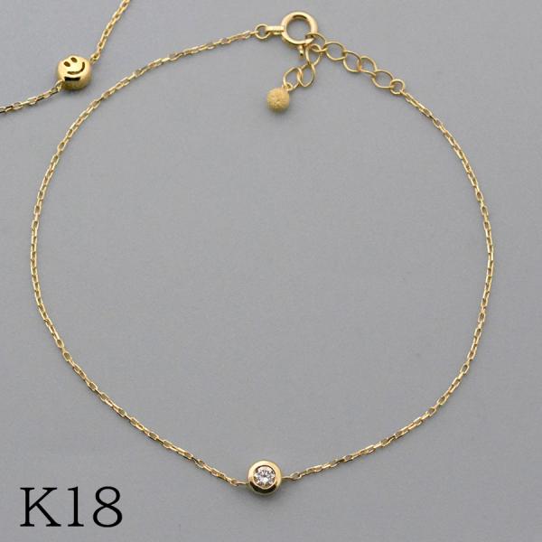 バックスマイルラウンドブレスレットダイヤモンド0.10カラットK18イエローゴールド