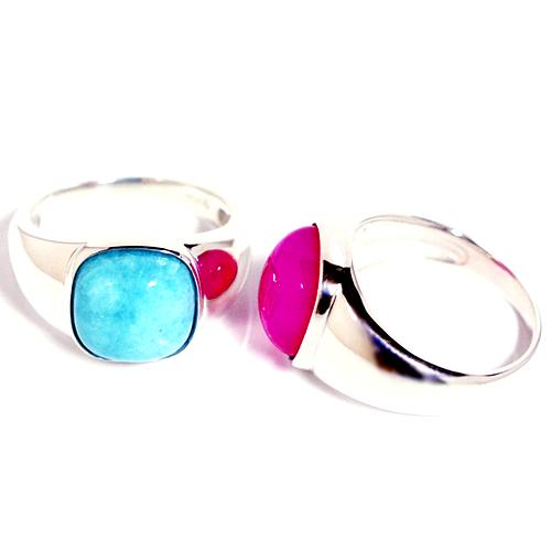 スクウェア カボション シルバーリング ピンクカルセドニー アマゾナイト SV925