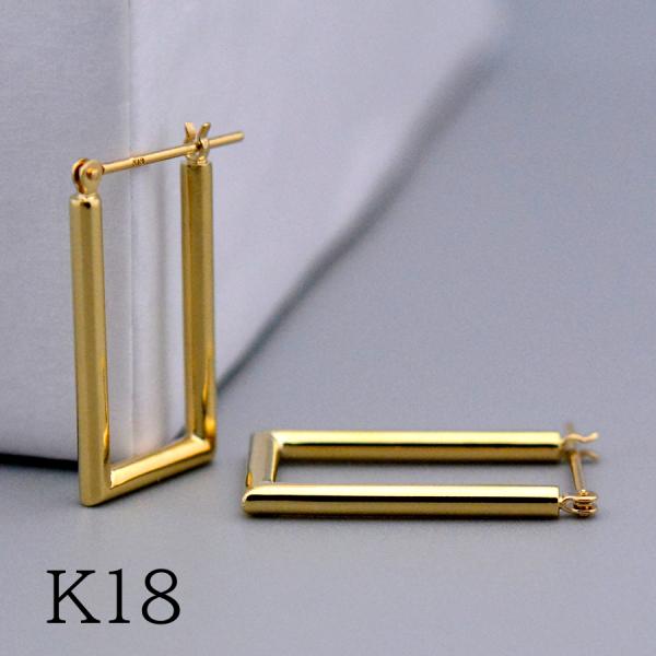 レクタングルパイプピアスK18イエローゴールド