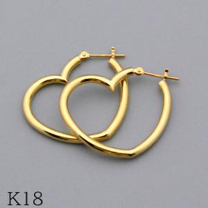 18金 フープピアス オープン ハート レディース ゴールド リング