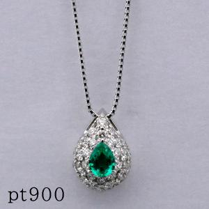 エメラルドダイヤモンドスクウェアヘイローペンダントネックレス