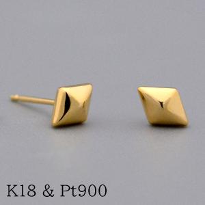 ぷっくり　ひし形　スタッズピアス本体K18 イエローゴールド ピアス レディース K18 ダイヤシェイプ ひし形ピアス ひし形 ぷっくり