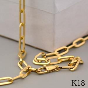フラットロングオーバルチェーンネックレスK18イエローゴールドブレスレットアンクレットペーパークリップLサイズ4.5*10.8