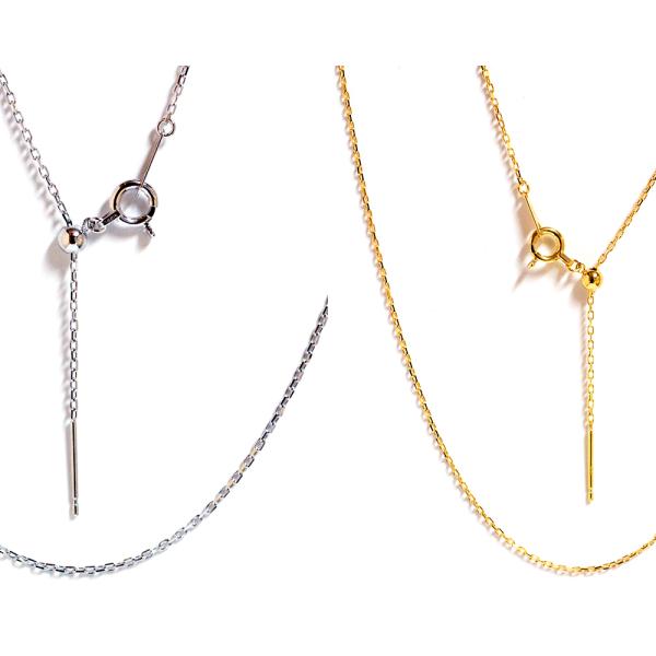 カット小豆スライドピンフリーチェーンネックレス45cmK18pt850ホワイトゴールドピンクゴールド...