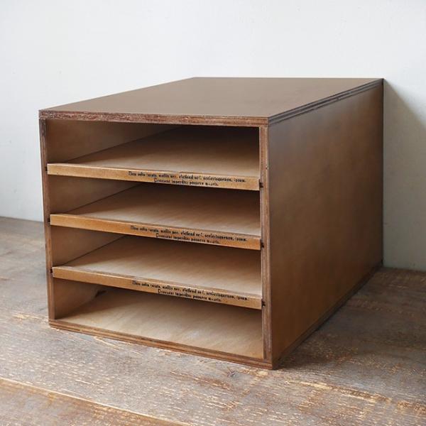 書類ケースA4 レターケース 木製 引き出し 4段 No.2 書類整理 棚 収納 チェスト アンティ...