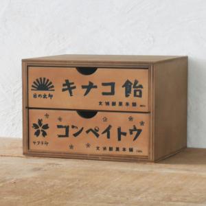 レトロ雑貨 引き出し収納 昭和レトロ柄 3段チェスト 木製 小物入れ