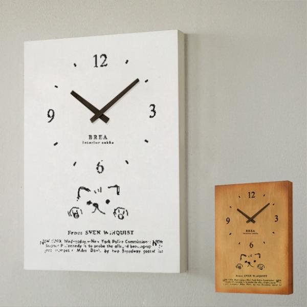 日本製 壁掛け時計 かわいい 犬猫シリーズ 時計 ウォールデコ ウォールクロック 木製 BREA