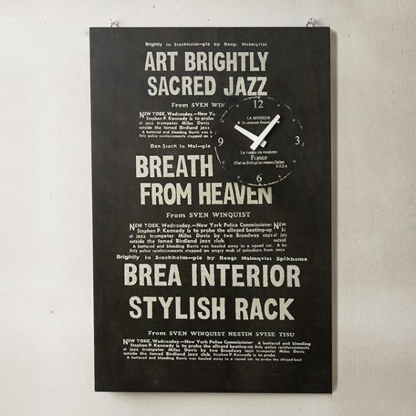 壁掛け時計 おしゃれ 木製 男前インテリア ブラック バスロールサイン風 大 BREA