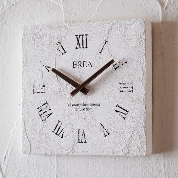 壁掛け時計 おしゃれ 木製 スクエア 角型 しっくい インテリア ウォールクロック BREAブレア