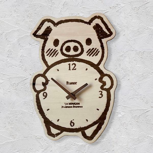 壁掛け時計 ぶた 木製 ナチュラル ウォールクロック かわいい BREAブレア