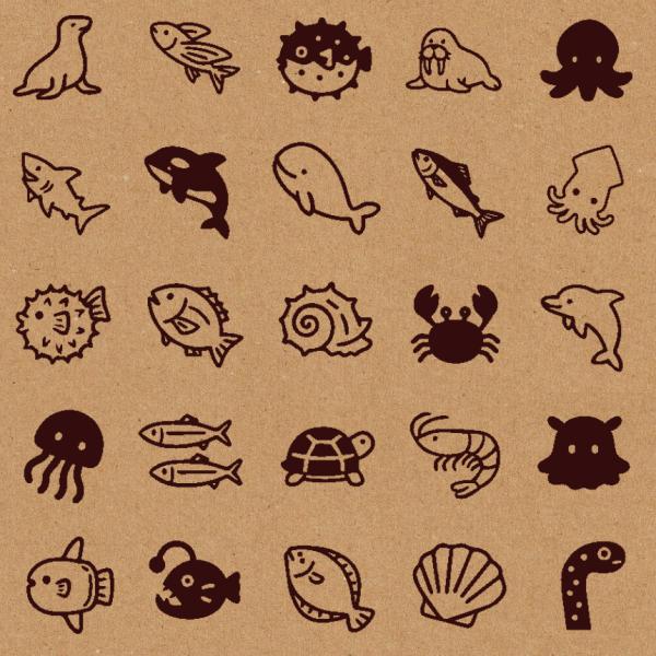 かわいい 手帳用 1cm角 スタンプ （海のいきもの） はんこ 日記 バレットジャーナルに BREA...