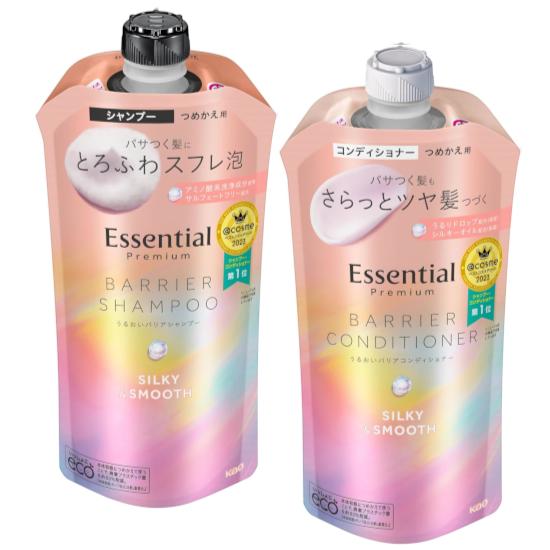 エッセンシャル プレミアムうるおいバリアシャンプー + コンディショナー シルキー＆スムース つめか...