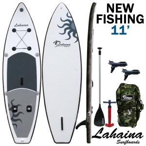 リーシュ付属 SUP サップ インフレータブルパドルボード ラハイナフィッシング/LAHAINA NEW FISHING 11' 釣り用SUP ホワイト/カモ スタンドアップパドルボード｜breakout