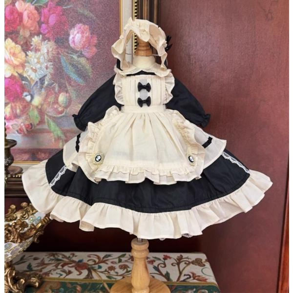 BJDドール服 ロリィタ ワンピース ヘッドドレス セット メイド服 1/3 1/4 1/6 ブライ...