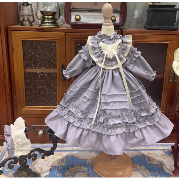 ドール服 ロリータ ワンピース ドレス 紫 フリル レース ヘッドドレス セット 1/3 1/4 1...