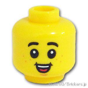 レゴ パーツ ばら売り #3626cpb2727 ミニフィグ ヘッド - ふっくらホッペの男の子：イエロー | LEGOの部品｜brickers