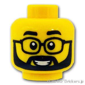 レゴ パーツ ばら売り #3626cpb3228 ミニフィグ ヘッド - メガネとラウンドひげの笑顔：イエロー | LEGOの部品｜brickers