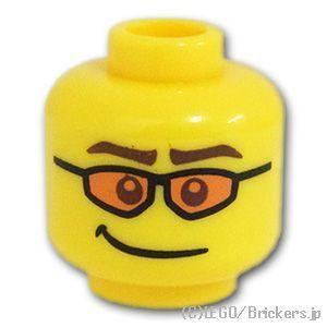 レゴ パーツ ばら売り #3626pb0469 ミニフィグ ヘッド - にんまりオレンジサングラス：イエロー | LEGOの部品