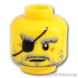 レゴ パーツ ばら売り #3626pb2048 ミニフィグ ヘッド - 黒い眼帯の口髭おじさん：イエ...