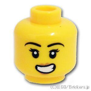 レゴ パーツ ばら売り #3626pb2537 ミニフィグ ヘッド - 全力笑顔の女性：イエロー |...