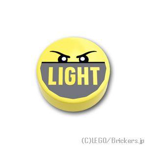 レゴ パーツ ばら売り #98138pb357 タイル 1 x 1 ラウンド - 吊り上がった眉毛と“LIGHT”ロゴ：ブライトライトイエロー | LEGOの部品｜brickers