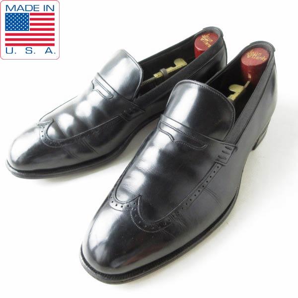 80s USA製 ジョンストン&amp;マーフィー ARISTOCRAFT ウィングチップ ローファー 黒 ...
