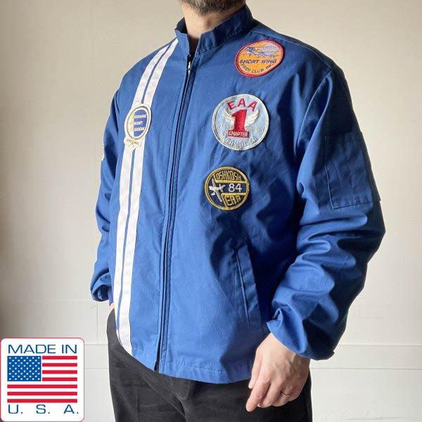 80s USA製 FLIGHT APPAREL パッチ付き レーシング ジャケット XL 青系 ワッ...