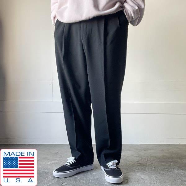 美品 80s-90s USA製 JOHN CLARENDON ツータック スラックス 黒 実寸W38...