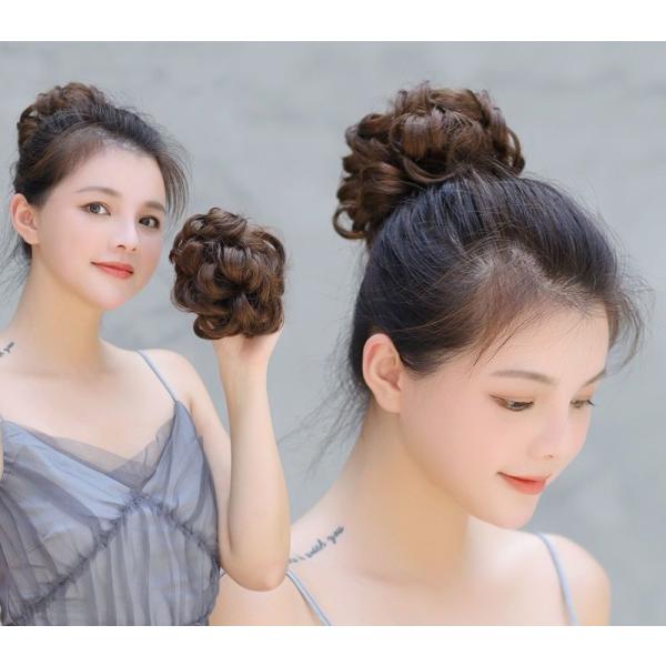 お団子ウィッグクリップ型 mini カール 部分ウィッグ 可愛い エクステ つけ毛 ナチュラル ふん...