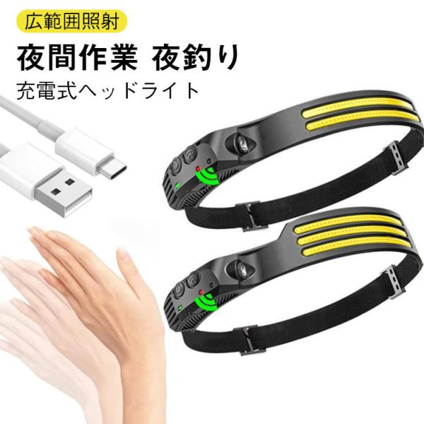 ヘッドライト キャンプ ヘッドランプ ヘッドライト LED 超強力 USB充電 ハンズフリー 軽量 ...