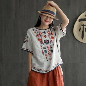 レディース 半袖 エスニック ブラウス Tシャ...の詳細画像1