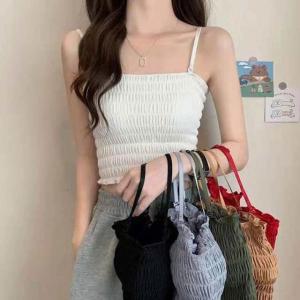 キャミソール 可愛い ショート丈 シャーリング...の詳細画像1