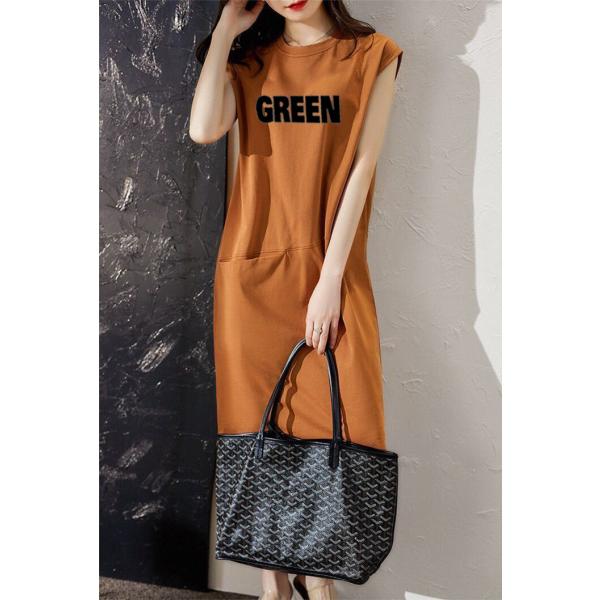 Tシャツワンピース ワンピース レディース フレンチスリーブ 半袖 膝丈 ロゴ入り カットソー 大き...