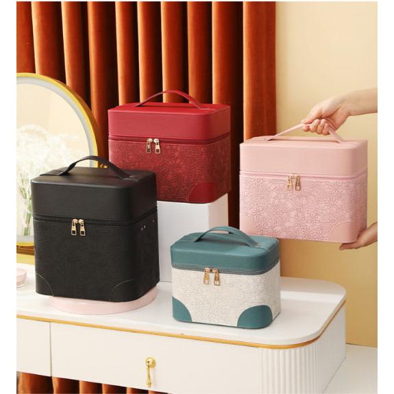 メイクボックス 鏡付き 大容量 トレイ付き コスメ収納 コスメボックス コンパクト 化粧箱 花柄 防...