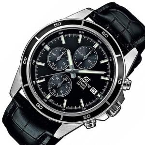 CASIO EDIFICE カシオ エディフィス クロノグラフ メンズ腕時計 ブラック文字盤 ブラックレザーベルト 海外モデル EFR-526L-1A