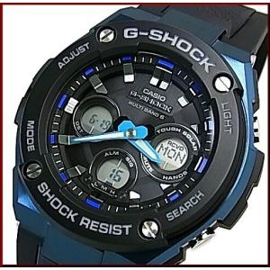 CASIO G-SHOCK カシオ Gショック G-STEEL Gスチール Sサイズ ソーラー電波腕時計 メンズ ブラック/ブルー文字盤 ラバーベルト 海外モデル GST-W300G-1A2｜bright-bright