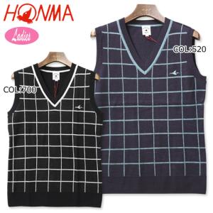 本間ゴルフ HONMA ホンマ 656-418251 レディース 薄手 Vネック ニット ベスト チェック柄 ゴルフウェア スポーツウェア