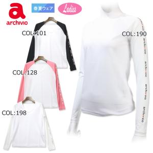 サイズ：36 ARCHIVIO アルチビオ 2023年モデル モックネック 長袖Tシャツ ラインストーン  ベージュ系 [240101407027] ゴルフウェア レディース ストスト archivio 【archvio】アルチビオ 袖ライン UV 速乾 プルオーバー
