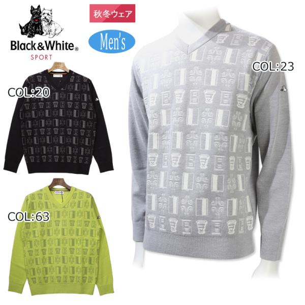 ブラック＆ホワイト Black&amp;white BGF2323KG メンズ ジャカードVネックセーター ...