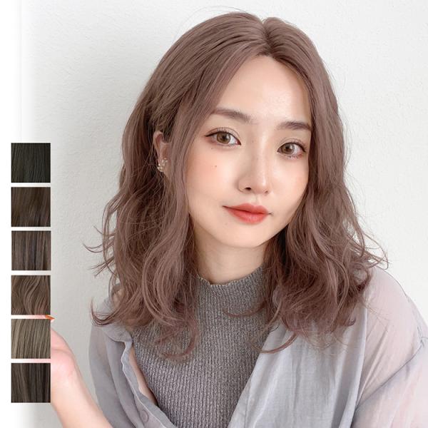 部分手植え ウィッグ フロントレース フルウィッグ ミディアム セミロング 自然 センターパート 医...